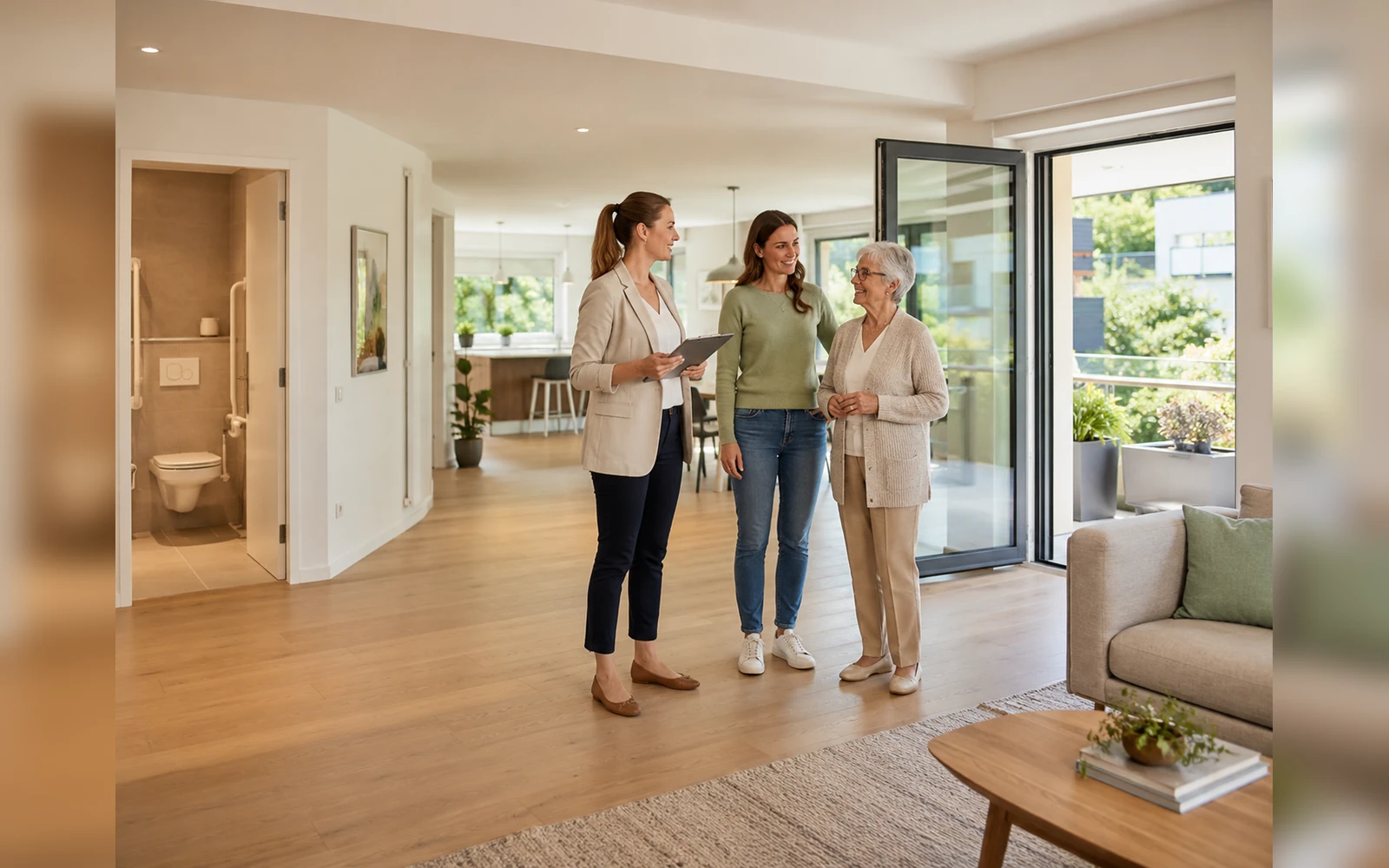 Barrierefreier Rundgang durch einen hellen Wohnraum